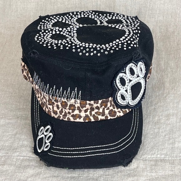 ICON Accessories - Jaquar Bling Rhinstone Snapback Cap Paw Print Distressed Jacksonville